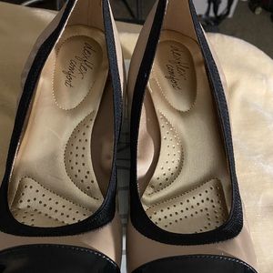 Slip on low heel wedge